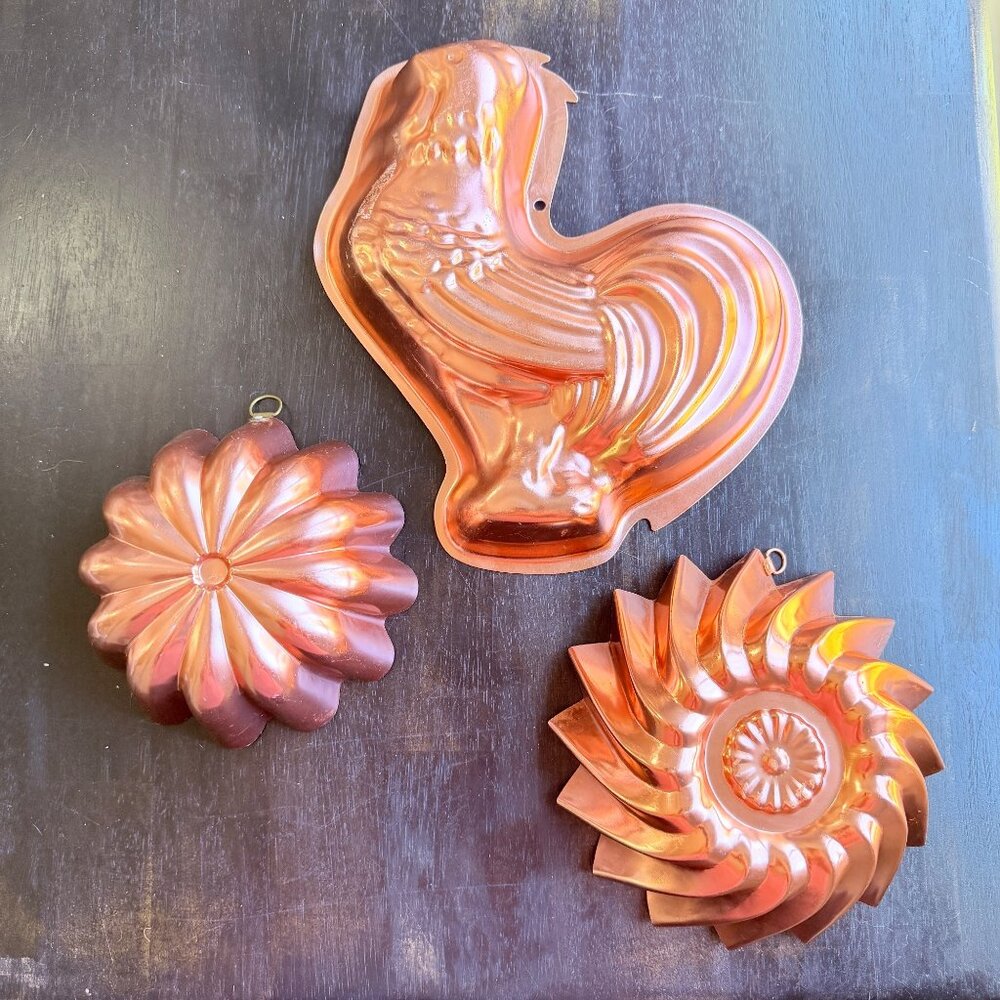 Vtg Copper Kitchen Mold Set Wall Hanging Decor Retro Bakeware Farmhouse Charm